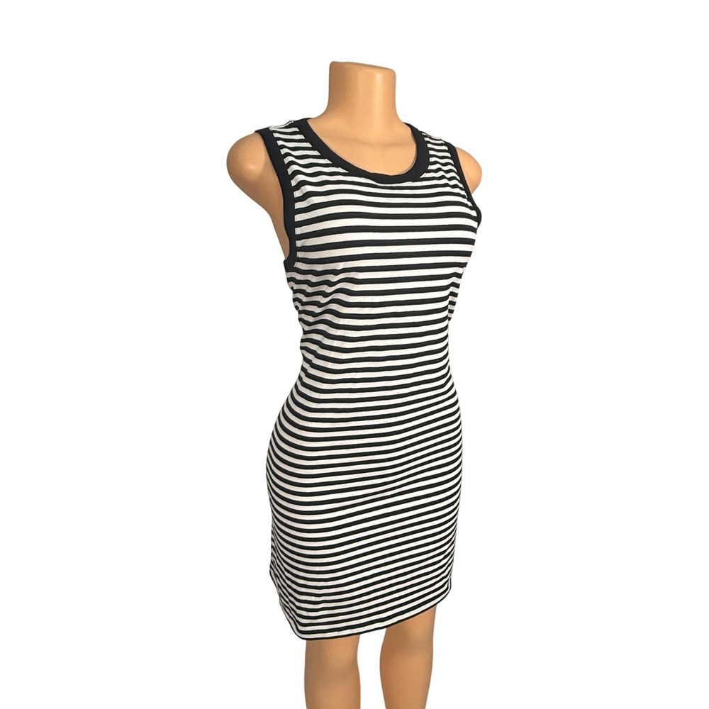 DKNY T-Shirt Dress Womens Medium Black White Striped Sleeveless Bodycon